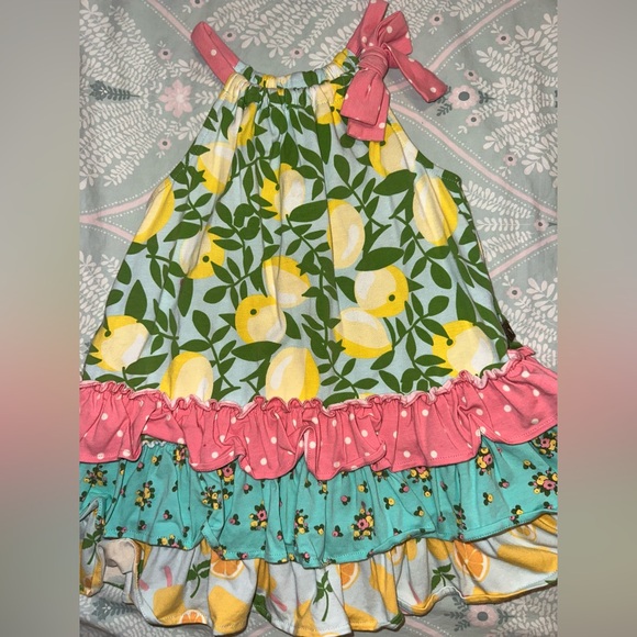 Matilda Jane Other - Matilda Jane Lemon Print Dress with Pink Bow